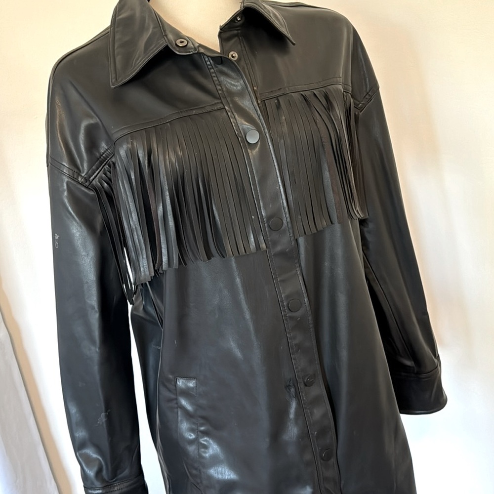 ZARA faux leather long jacket with stripes